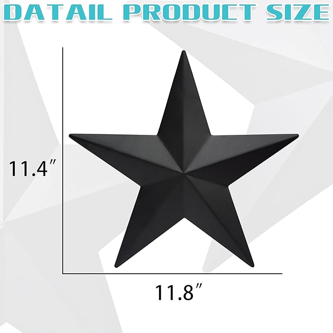 JoyEvy 12" Black Barn Star Wall Decor,Metal Stars Rustic Vintage Western Country Farmhouse Home Indoor or Outdoor Wall Decoration,Texas Stars for House Art Décor(Set of 3)