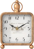 Vintage Gold Table Clock on Stand, Desk and Shelf Decor Clock, French Rustic Style Mantel Clocks for Farmhouse, Living Room, Bedroom, Bedside, Gift (8.5" H x 5.5" W)