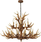 15-Light Farmhouse Antler Chandelier, Rustic Vintage Art Deco Ceiling Fixture - LED Bulbs Compatible for Living Room, Kitchen, Hallway & Entryway (10+5 Lamp arms+3 arms)
