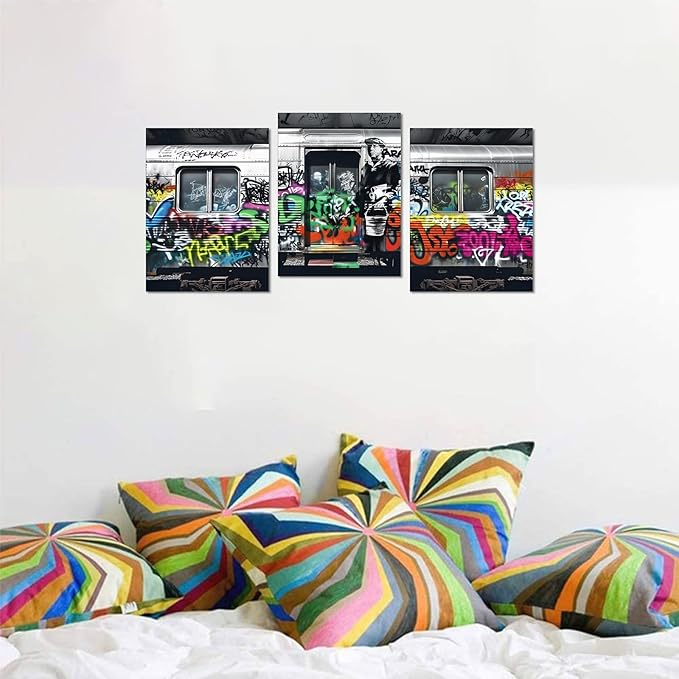 Novatique Banksy Wall Art Graffiti Canvas Wall Art Street Poster Cool Paintings Artwork Fun Graffiti Canvas Wall Painting Home Decor for Living Room Bedroom, 12”x 16”x 3Pcs