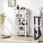 Small Bookshelf,4 Tier Industrial Bookcase with Metal Frame and Backboard,Narrow White Book Shelf,Book case for Small Spaces,Living Room,Bedroom and Home Office