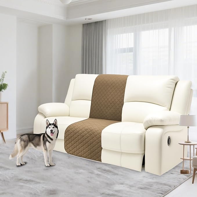 Recliner Sofa Covers 100% Waterproof Velvet L Shape Recliner Couch Covers for Dogs Pets Washable Anti Slip 1 Additional Couch Cover for Reclining Couch (Additional Seat, Light Brown)