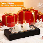 Rectangle Tabletop Hurricane Candleholder with Decorative Stones - Suitable for Dia 2.5" and Below Pillar Candles and Scented Candles, Gift for Dinner Table Centerpiece & Housewareming