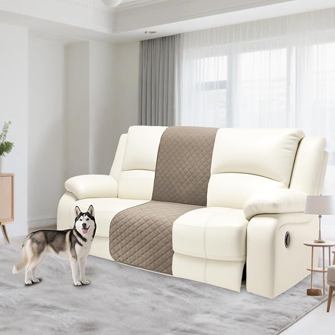 Recliner Sofa Covers 100% Waterproof Velvet L Shape Recliner Couch Covers for Dogs Pets Washable Anti Slip 1 Additional Couch Cover for Reclining Couch (Additional Seat, Khaki)