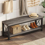 BON AUGURE Entryway Bench with Shoe Storage, 47" Modern Industrial Wood & Metal Hallway Bench for Mudroom, Living Room in Dark Grey Oak