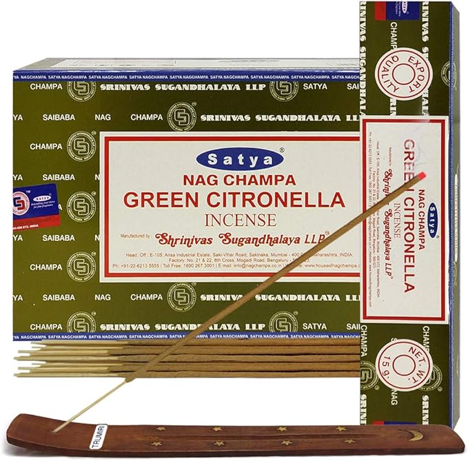 Green Citronella Incense Sticks and Incense Stick Holder Bundle Insence Insense Satya Incense