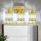 Crystal Modern Bathroom Light Fixtures, 3-Light Brushed Gold Bathroom Vanity Wall Light, Vanity Lights for Mirror, Restroom, Bedroom (E26 Socket, Bulbs Not Included)