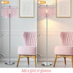 Luvkczc Pink Crystal Floor Lamp, 64" Tall Standing Lamps with Double-Layer Lampshade, Floor Lamps with On/Off Foot Switch, Elegant Floor Lamp for Living Room, Girl Bedroom, Dresser, Office