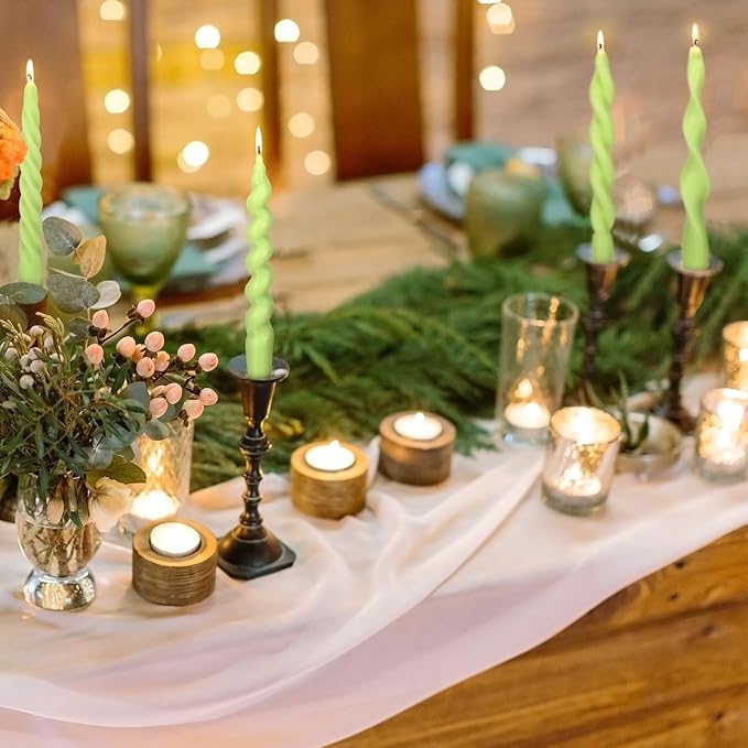 Nuanchu 4 Pcs 7.87 Inch Twisted Taper Candles Wax Unscented Smokeless Spiral Swirl Candlesticks for Wedding Holiday Dinner Party Home Decorations (Sage Green)