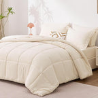 Love's cabin Full Comforter Set Beige, 7 Pieces Full Bed in a Bag, All Season Bedding Sets with 1 Comforter, 1 Flat Sheet, 1 Fitted Sheet, 2 Pillowcase and 2 Pillow Sham