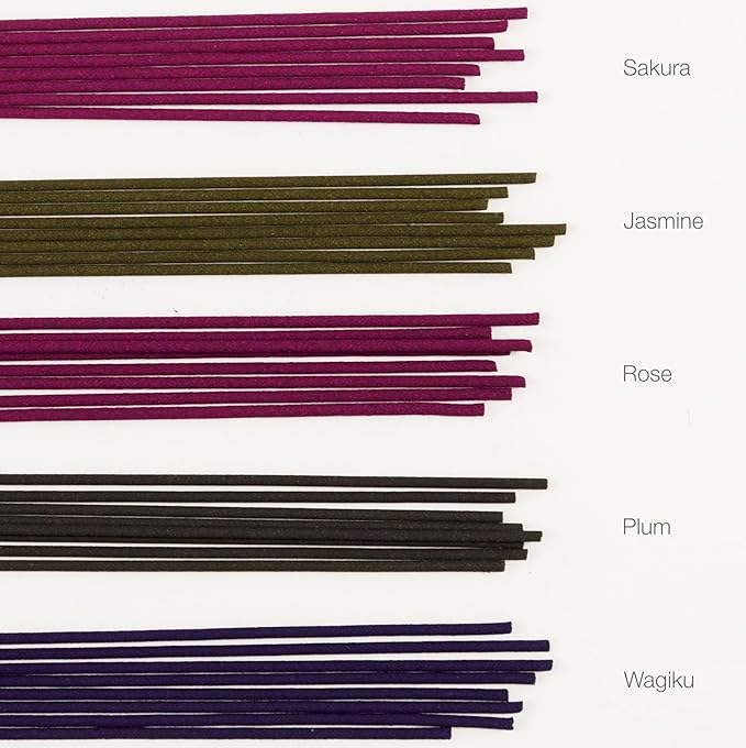 Asayu Japan Incense Sticks Assortment - 5 Floral Fragrances, 20g, 100% Made in Japan Incense Sampler Variety Pack - for Yoga, Zen Meditation & Relaxation