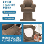 H.VERSAILTEX Sofa Cover 2 Piece T Cushion Armchair Slipcovers Thick Velvet Couch Cover Stretch T Cushion Sofa Covers for 1 Cushion Couch with 1 Individual T Cushion Covers, Mocha