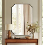 ANDY STAR 26"x38" Gold Mirror, Brushed Brass Scalloped Wall Mirror, Unique Rectangle Mirror, Bathroom Mirror in Anti-Rust Stainless Steel Metal Frame, 1’’ Deep Wall-Mounted Vertically/Horizontally
