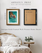 ARPEOTCY Gold Framed Canvas Wall Art, 11x14 Inch Swimming Tiger Painting, Vintage Wildlife Animal Artwork, Aqua Blue Nature Wall Decor for Living Room, Bedroom, Bathroom, or Office