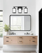3-Light Black Bathroom Light Fixtures with Milk White Frosted Glass, 21" Modern Bathroom Vanity Lighting Fixtures Over Mirror with Metal Cage, Wall Sconce Lights for Bath, E26, OS-3014BKW-3W