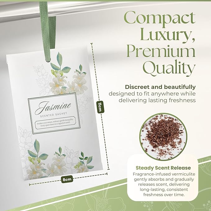 15 Pack Jasmine Sachets for Drawers and Closets, Scented Sachets for Drawers, Closet Freshener Sachet for Drawers to Refresh Any Space, Jasmine Sachet Bags, Scented Drawer Fresheners for Dresser