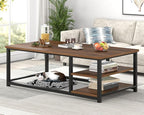 EXCEFUR Modern Coffee Table, Rustic Wood and Metal Center Table for Living Room, Industrial Rectangle Cocktail Tea Table with Storage Shelf, Walnut, 47 Inch