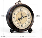 Vintage Analog Alarm Clock, 4.3" Silent Non-Ticking Quartz Desk Clock, Battery Operated Table Clock for Bedroom, Living Room, Office, or Gift