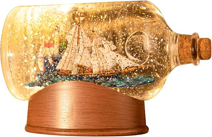 Snow Globe Lantern with Drift Bottle – Shatterproof,8 Songs Musical Box,Automatic Snowfall,Led Light,USB or Battery Powered,for Valentine’s Day Gifts Present Birthday Home Fall Decoration,Transparent