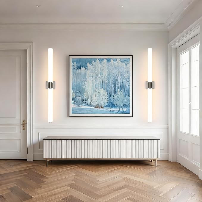 Modern Wall Sconce 38.2 Inch Brushed Nickel Bathroom Sconces Led Wall Lights with Acrylic Shade Hardwired Long Vanity Lighting Fixtures Over Mirror for Bedroom Living Room Hallway