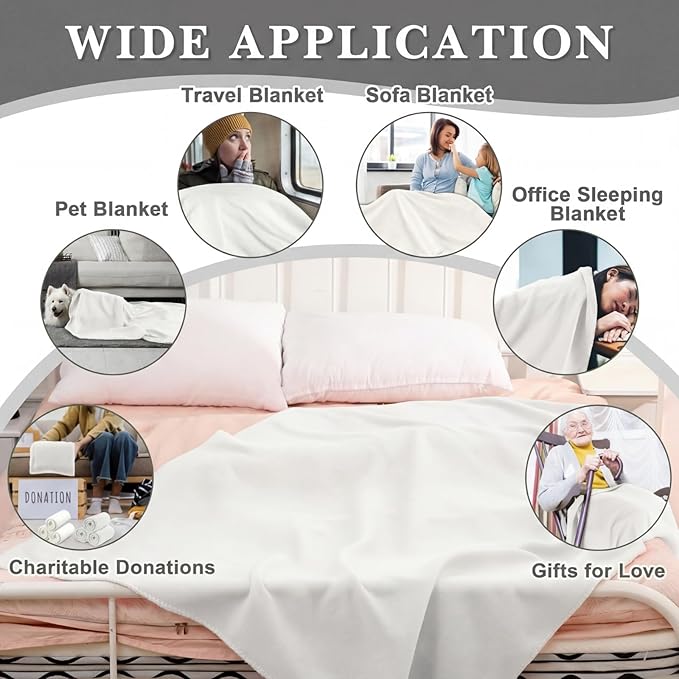 Newwiee 48 Pcs Fleece Throw Blankets Bulk 50'' x 60'' Oeko-tex Standard 100 Certified Spring Outdoor Wedding Guest Blankets Lightweight for Sleepover Donation Lap Pet Sofa Home (White)
