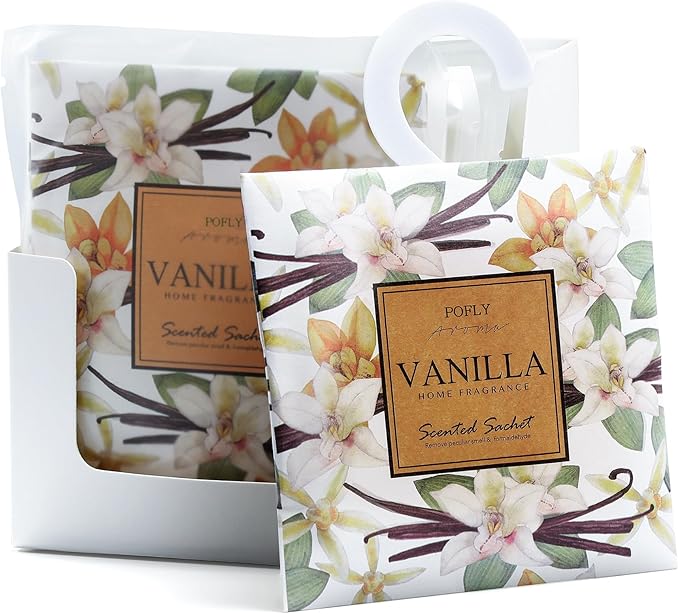 12 Pack Large Vanilla Scented Sachets – Hanging Closet & Drawer Deodorizer & Air Freshener, Long-Lasting Aroma