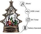 Musical Snow Globe Christmas Tree Lantern Lighted Santa's List Christmas Snow Water Lantern Swirling Glittering Home Decoration and Gift, Battery Operated or USB Powered