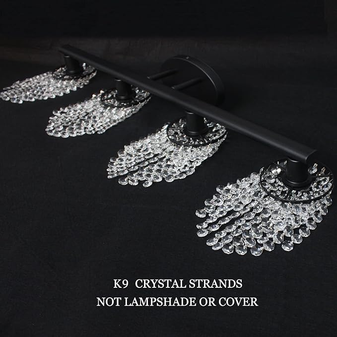 Black Vanity Light 4-Light Crystal Bathroom Light Fixtures,Modern Bahtroom Lights Over Mirror,Vanity Lights for Bathroom