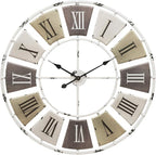 Distressed Metal Wall Clock 16 Inch, Industrial Vintage Roman Numerals, Weathered Iron Frame Farmhouse Office Cafe Decor