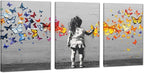 Novatique Banksy Wall Art Street Wall Art Colorful Butterfly Graffiti Painting Canvas Print Modern Graffiti Picture Art for Office Living Room Bedroom,20”x 28”x3Pcs