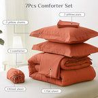 JOLLYVOGUE California King Comforter Set, Ultra-Soft Bed in a Bag Cal King Size 7 Pieces, Oeko-TEX Certified Bedding Set with Down Alternative Comforter, Sheets, Pillowcases & Shams, Burnt Orange