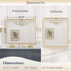 Keonjinn Gold Bathroom Mirrors 48” x 40” Rectangle Wall Vanity Mirror Large Metal Framed Brushed Gold Mirrors Square Corner Farmhouse Mirror for Over Sink(Horizontal/Vertical)