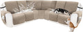 Recliner Sofa Covers 100% Waterproof Velvet L Shape Recliner Couch Covers for Dogs Pets Washable Anti Slip Recliner Slipcovers with Pockets (5 Seat Sofa with 2 Console, Khaki)