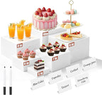 6Pcs Buffet Risers with Mini Sign and Maker, Acrylic Food Risers for Buffet Table, White Food Display Stands for Party, Collectibles Jewelry Display Stand, Acrylic Boxes Nesting Risers(10",9",8",7",6",5")