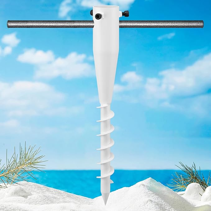 Umbrella Stand Outdoor Base, Heavy Duty Beach Umbrella Sand Anchor 17 Inches Metal No Dig Ground Umbrella Holder, Christmas Tree Stand Base（White）