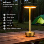 Cordless Table Lamp Rechargeable - 5000mAh Battery Operated LED Table Light with Touch Stepless Dimming & 3 Color Modes - Portable Gold Metal Outdoor Lamp for Patio, Restaurant, Bedroom