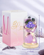 HVY Preserved Flower Bouquet Gift for Her,Forever Fresh Flowers for Delivery Prime Preserved Roses in Glass with LED Light Mothers Day Birthday Gifts for Mom,Wife,Grandma, Purple Rose