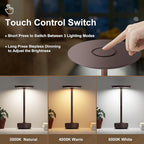 Rechargeable Cordless Table Lamps,Portable 5000mAh Table Light Touch 3 Color Stepless Dimming Battery Powered LED Metal Table Lamp for Restaurant/Home/Outdoor/Camping.(Rust)
