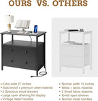 27 inch Wide Night Stand Set 2 with Charging Station, Bedside Table with Open Shelf, 2 Drawers Small Wood Dresser, Modern Wood Nightstand for Bedroom/Living Room (Black)