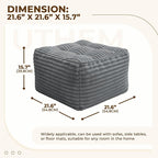 Square Pouf Ottoman, Boho Stuffed Poufs Ottoman Foot Rest with Memory Foam Filled 21.6 x 15.7 inches Modern Corduroy Foot Rest Stool for Living Room, Gray