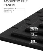 Fluxynara Felt Bulletin Board Tiles Large 48" x 36" Cork Board Alternative-12 Pack with 70 Adhesive Tabs, Thick Slat Wall Panels for Office Decor, Push Pin Board Wall Organizer Alternative -Black