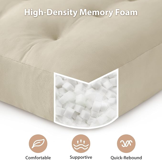 Meditation Floor Pillow Set of 2, Square Large Pillows Seating for Adults, Meditation Cushion Pillow,Tufted Corduroy Cushion for Tatami Living Room or Yoga, Beige, 22x22 Inch