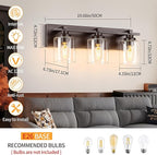 3 Light Modern Bathroom Light Fixtures Over Mirror, Bronze Finish Vanity Lights for Bathroom Wall Sconces with Clear Glass Shades, E26 Socket (Bulbs Not Included)