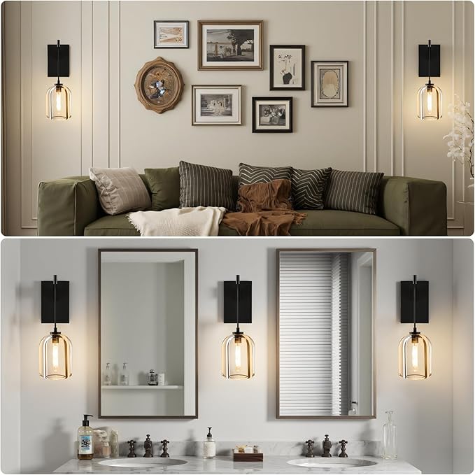 Crystal Brass Hemisphere Wall Sconce - Black Brushed Dimmable Sconces with Bulbs - Luxury Indoor Lighting Fixture - Modern Hanging Light Decor for Bedroom Living Room Bathroom Vanity Hallway