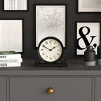 JONES CLOCKS® Saloon Mantel Clock | Traditional Double Scroll Design | Black | Contemporary Classic Style for Desk, Table, Shelf or Bedside