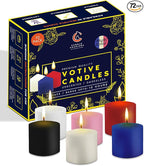 Candle Charisma Multicolor Unscented Votive Candles - 10 Hour Burn time - Set of 72 for Dinner, Wedding, Halloween and Holiday Decorations