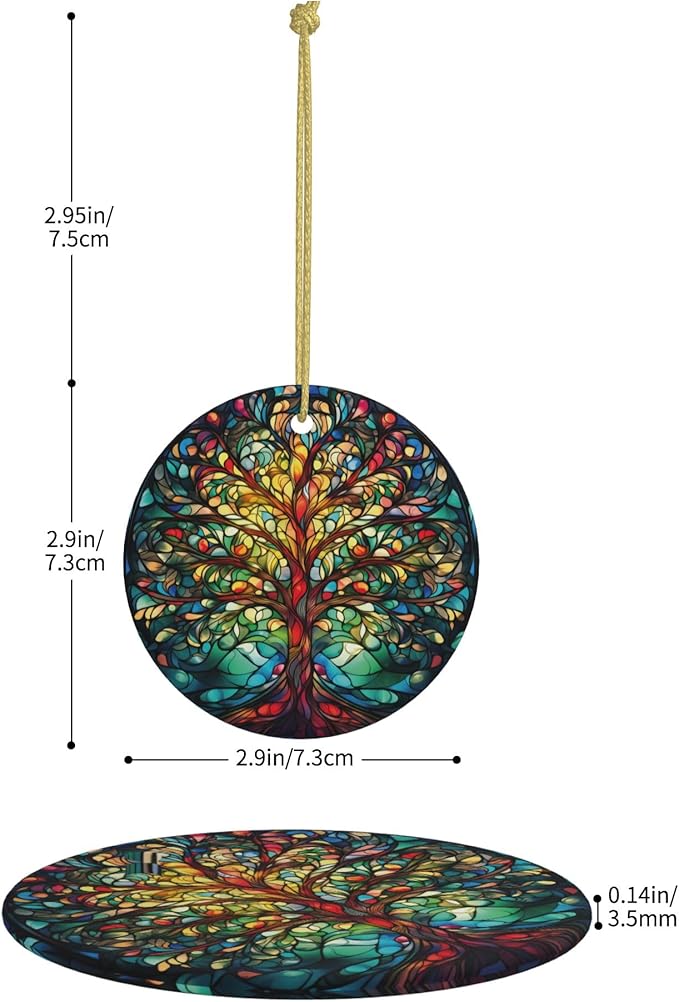 Tree of Life Christmas Ornament Decoration Christmas Tree Ornaments Gift Round Ceramic Bauble Present Holiday Keepsake