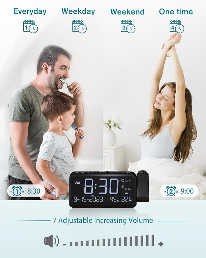 Roxicosly Projection Alarm Clock for Bedroom Ceiling, 118 dB Super Loud for Heavy Sleepers, Dual Alarm with Weekday/Weekend, Adjustable Volume, 6.7" Large Digital Dimmable Display, Easy to Read