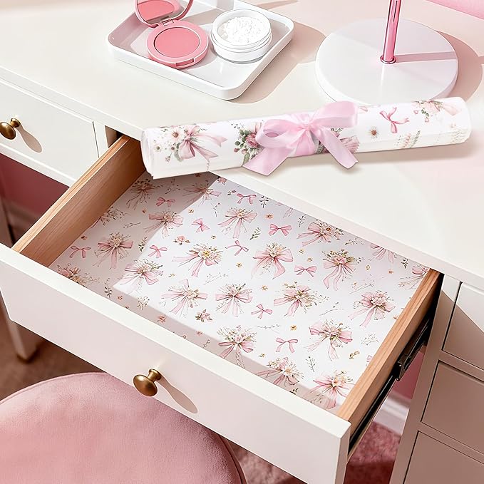 BBTO 20 Sheet Scented Drawer Liners for Dressers 15.8" x 22" Scented Fragrant Cabinet Paper Liners Non Adhesive Drawer Paper Mats for Bedroom Home Closet Shelves(Bow Flower)