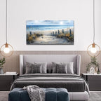 FUHAIHUA Canvas Wall Art For Living Room Wall Decorations For Bedroom Office Decor Beach Wall Paintings Blue Ocean Sea Wave Pictures Artwork For Modern Framed Posters Aesthetic Home Decor 20X40 In